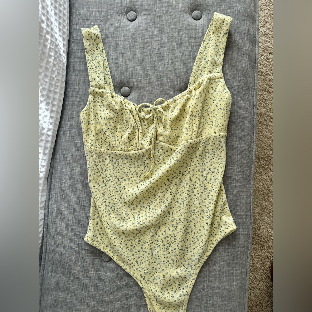 American Threads Light Yellow Floral Bodysuit